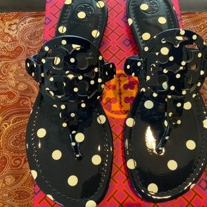 Tory Burch Navy Classic Dot Patent Leather Miller